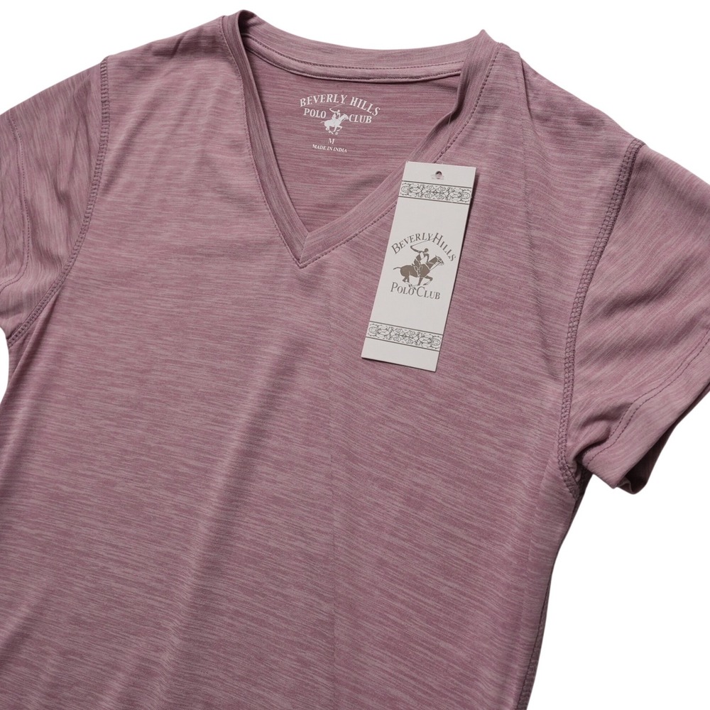 Beverly Hills Polo Club V Neck Tee Womens M Mauve Space Dye Short Sleeve
